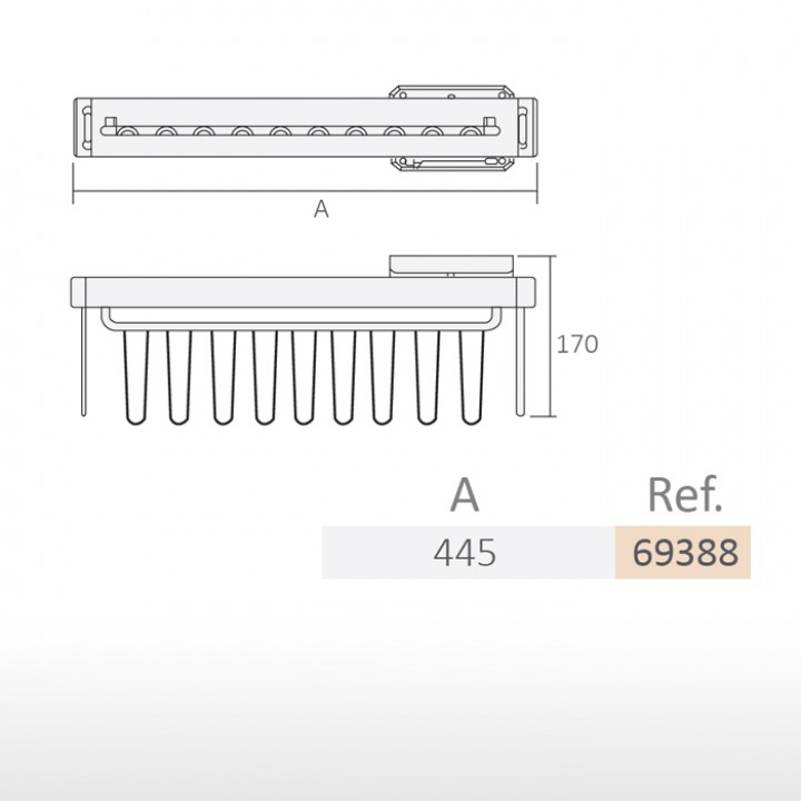 Side pull-out tie rack - technical drawing